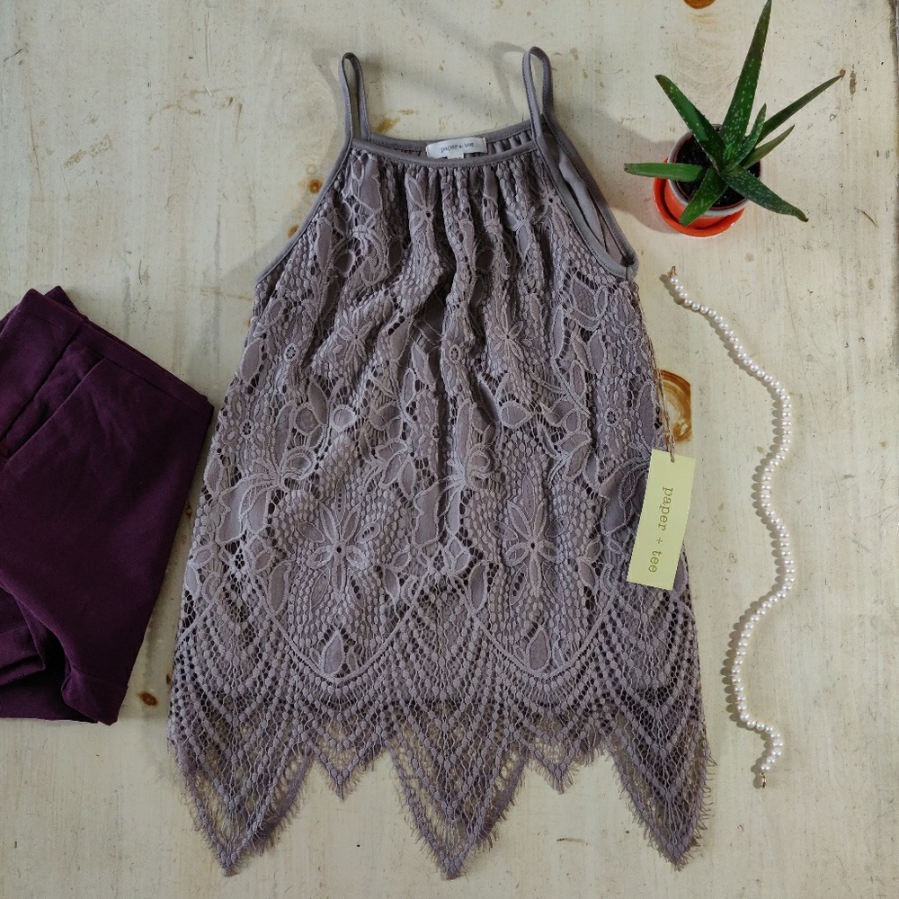 ‼ NWT Paper + Tee light brown lace cami tank top